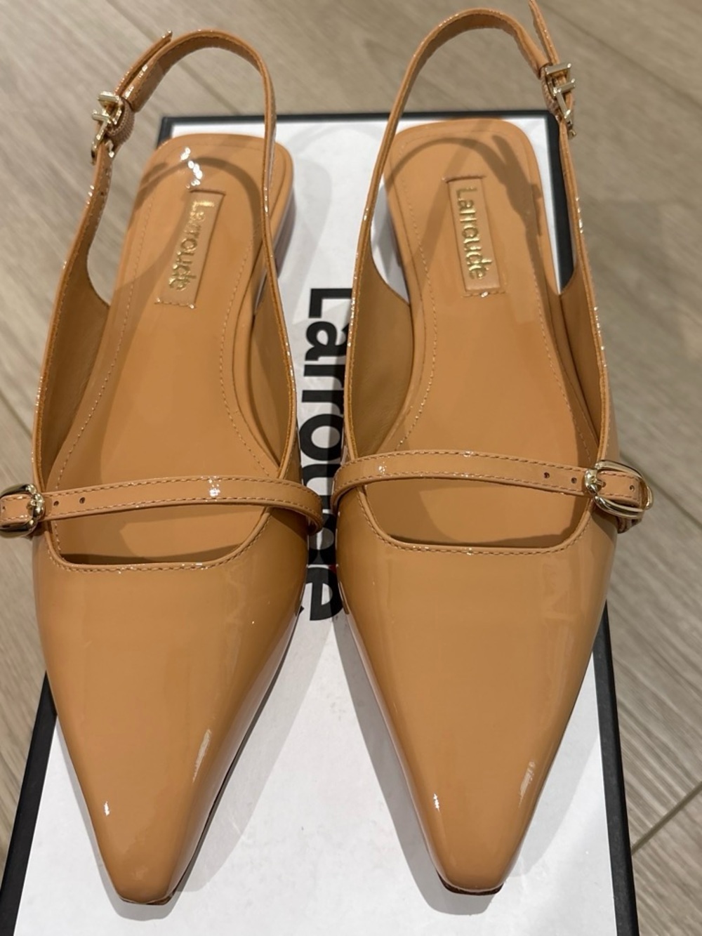 LARROUDE Tan Ines Slingback Flats